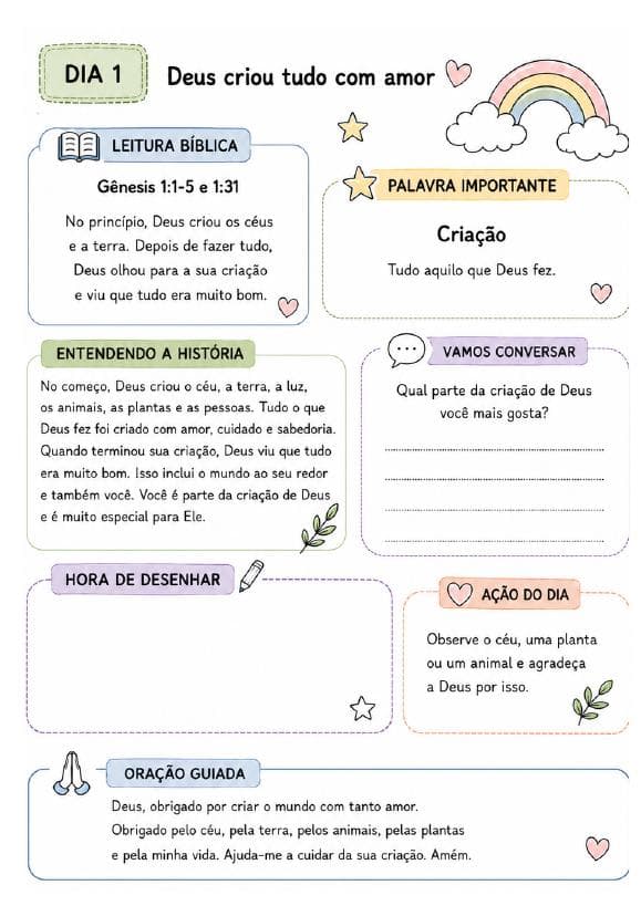 Mês 1 · Dia 1: Deus criou tudo com amor