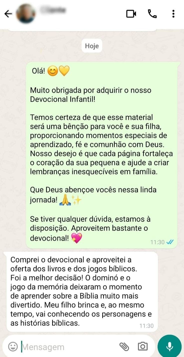 Print de depoimento de cliente no WhatsApp